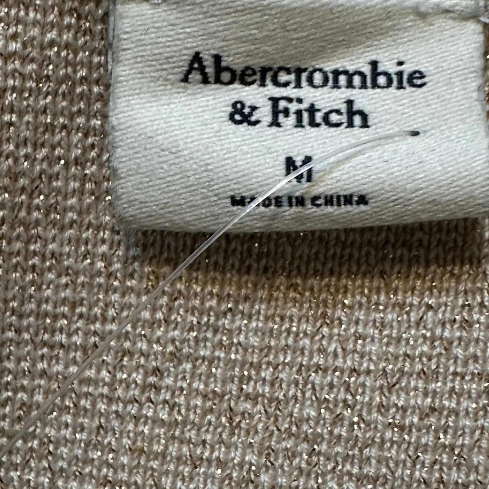 New Abercrombie One Sleeve Dress sz M Cream gold shimmer bodycon knit dress - Image 6