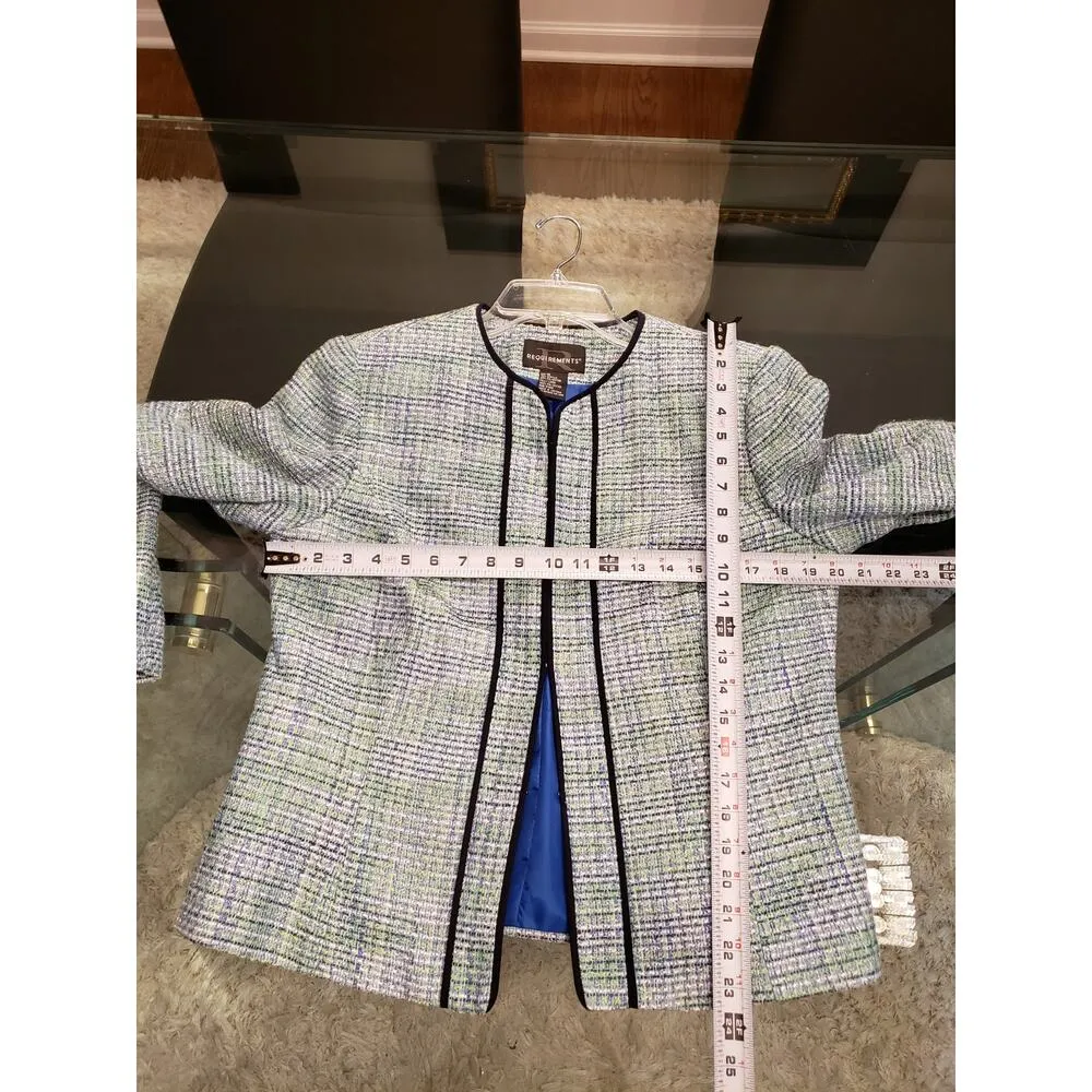 Requirements Women's Size 12 Tweed Blazer Blue Green Black Trim Hook Front - Image 12