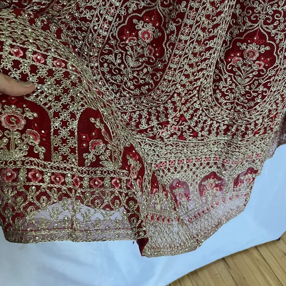 Chandni Exclusive red and gold lehenga embroidered skirt top indian traditional Size XS - Image 5