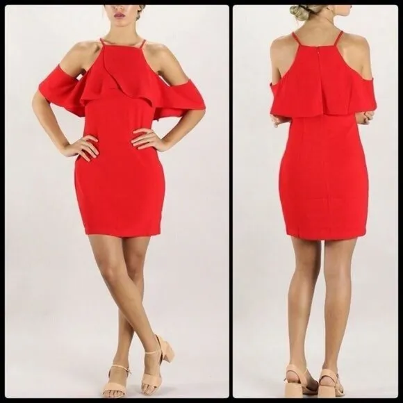 J.O.A. Los Angeles Cold Shoulder Mini Dress Candy Apple Red Size M Medium - Image 2