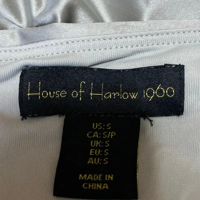 House of Harlow 1960 Silver Metallic Square Neck Long Sleeve Bodysuit Top Size S - Image 3