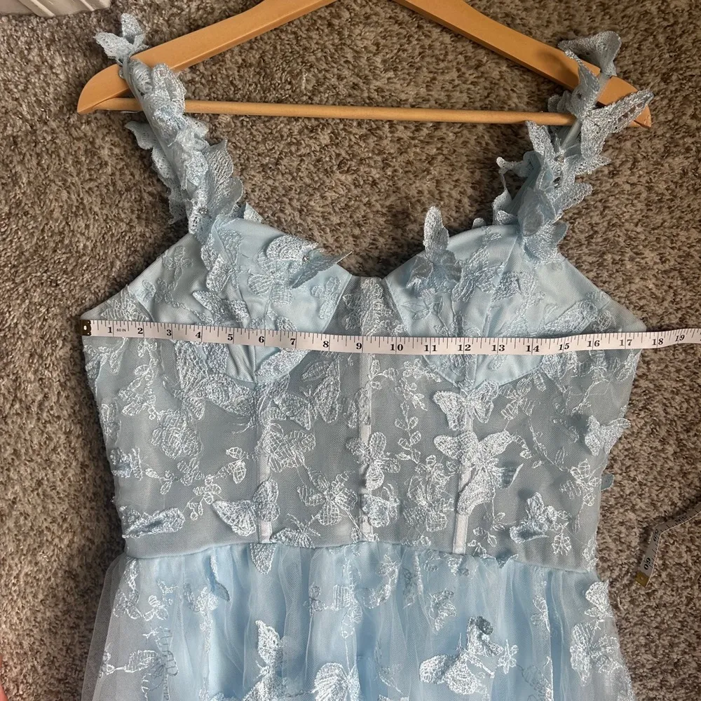 3D Butterfly Appliqué Tulle Light Blue Lace Dress Maxi Formal Prom Medium Large - Image 6