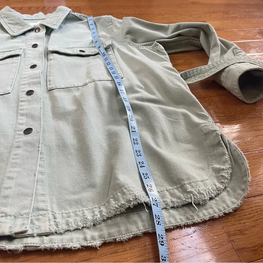 Zara denim belted cotton jean jacket sage green Sz XL - Image 12