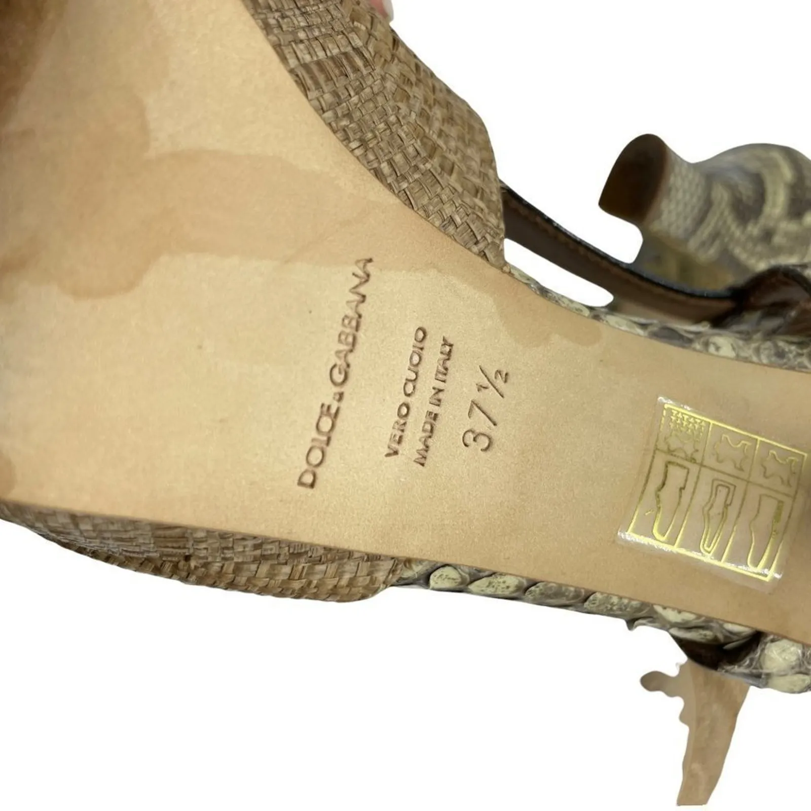 Dolce and Gabbana Snakeskin Tan Black Platform Sandals Heels - Image 7