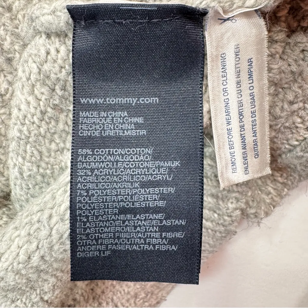 Tommy Hilfiger Gray Cable Knit Sweater Crewneck Fisherman Cottagecore Cozy Large - Image 7