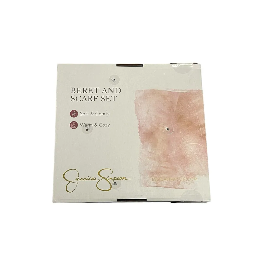 Jessica Simpson Beret And Scarf Set Pink White Womens OS Warm Soft Gift Set NWT - Image 7