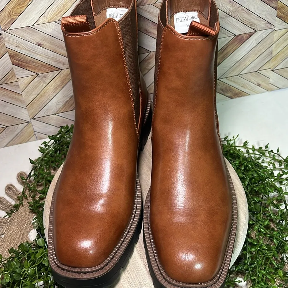 DREAM PAIRS Lug Sole Slip On Brown Chelsea Boots Vegan Leather Y2K - Image 3