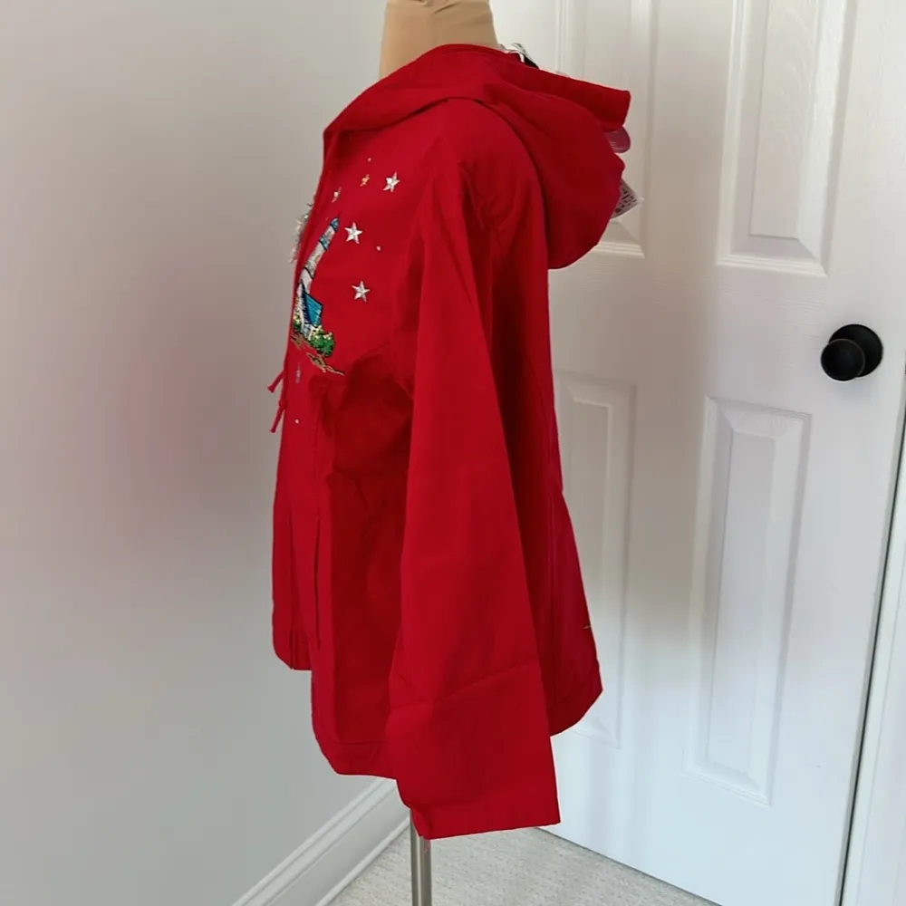 Quacker Factory Red Embroidered Lighthouse Hooded Jacket - Image 3