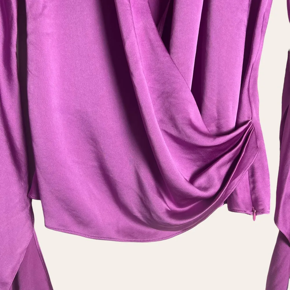 Simkhai Purple Paradisa Satin Long Sleeve Collared Wrap Top Size 4 - Image 7