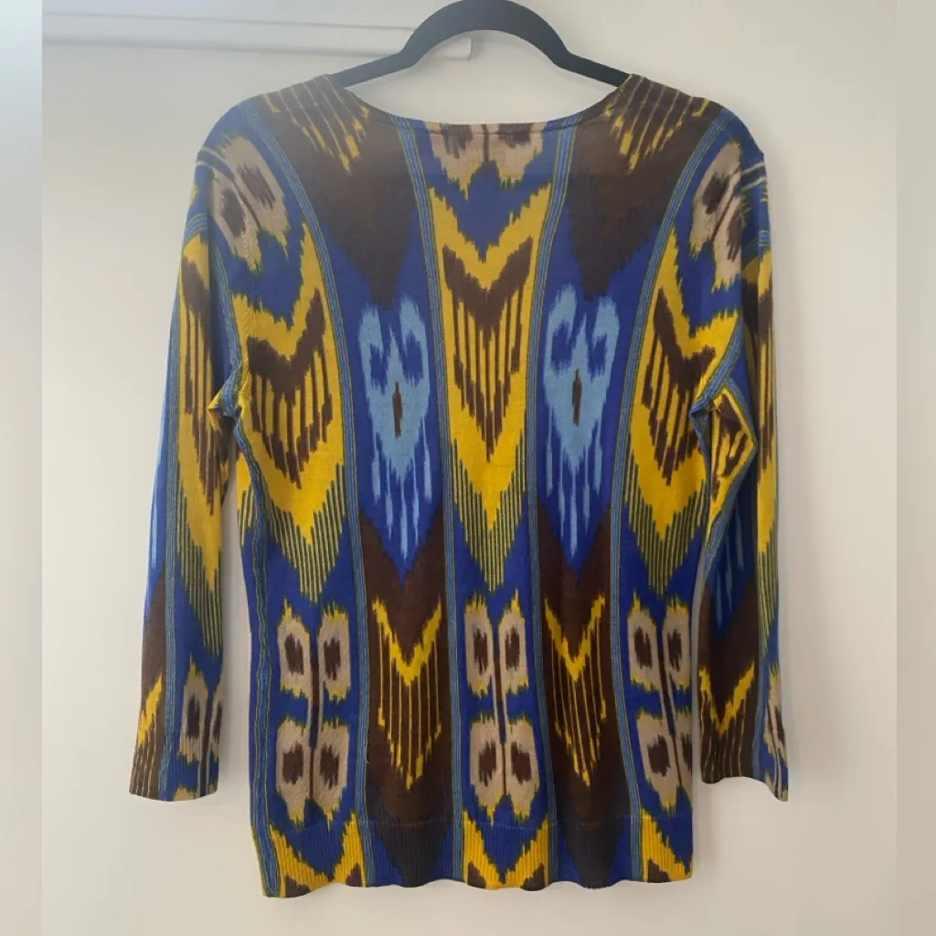 Tory Burch 100% Wool Knit Cardigan Sweater M Button Up Abstract Tribal Print - Image 8