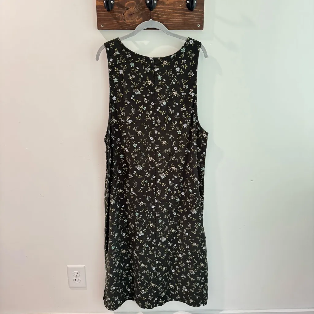 Vintage 90s Erika & Co Corduroy Dark Floral Sleeveless Jumper Dress Medium Black - Image 5