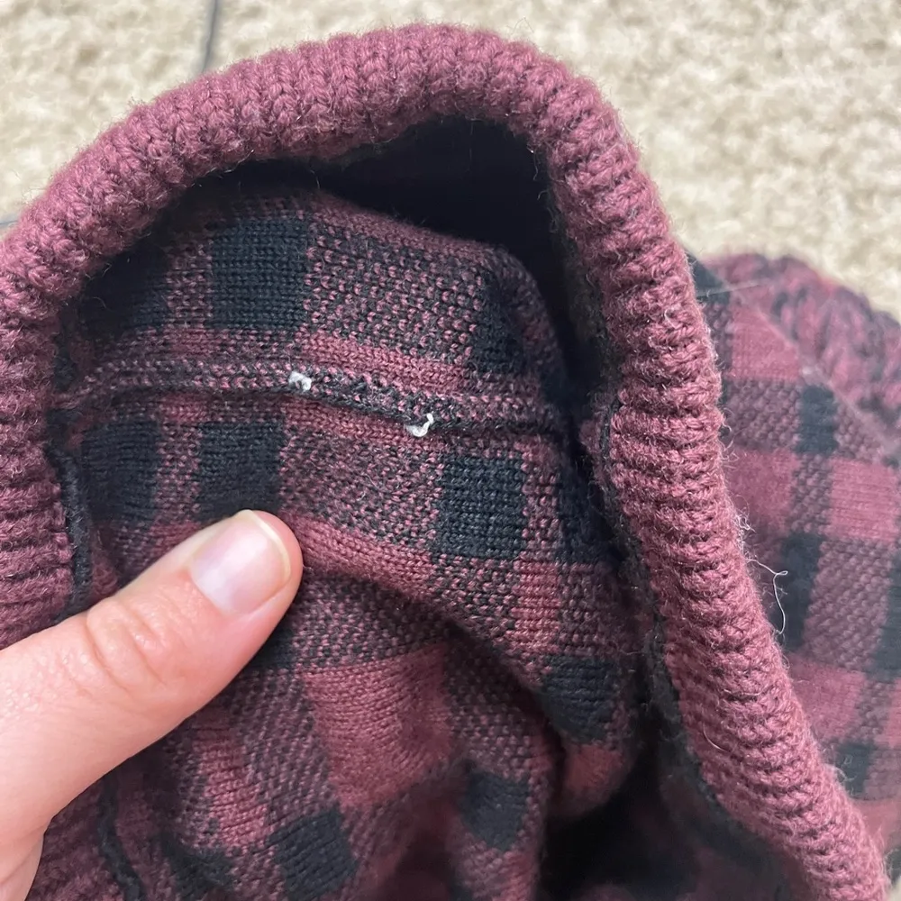 Coach Wool Blend Plaid Pom Beanie in Oxblood Burgundy Red - Image 5