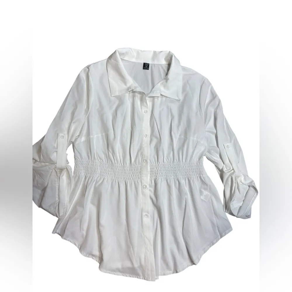 Shein Women's Elegant White Long‎ Sleeve T-Shirt with Elastic Waist and Neck 2xl - Image 3