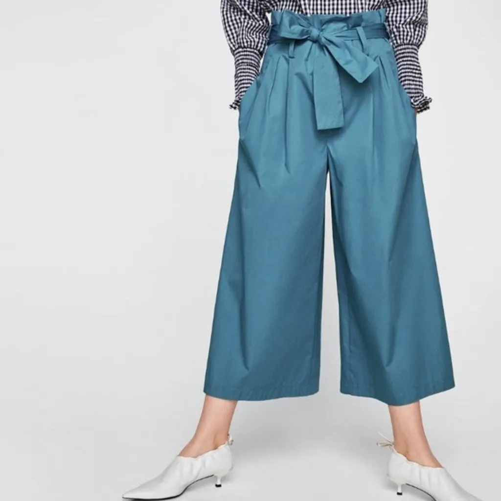 Zara Woman XS Teal Paperbag Wide Leg Pant Tie‎ Belt Minimalist Chic Summer Vaca - Image 3