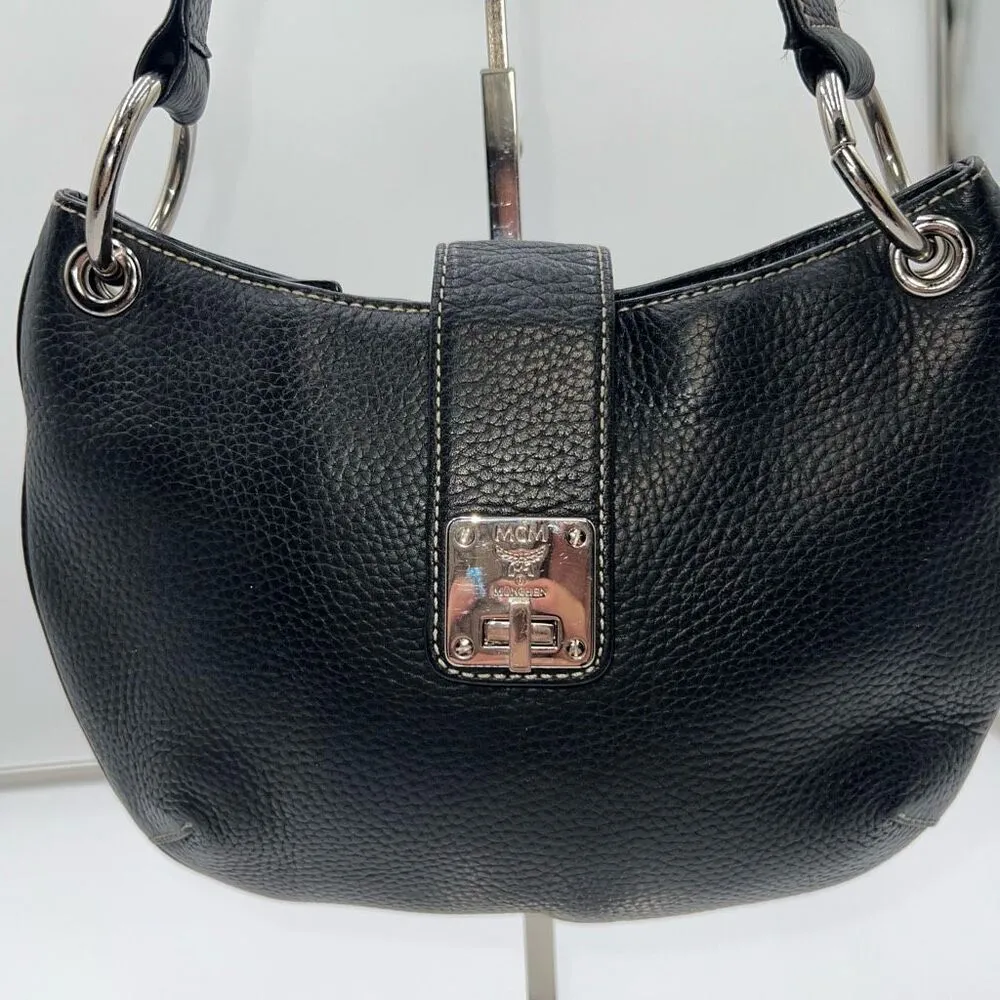 MCM Small Black Leather Hobo Bag - Image 2