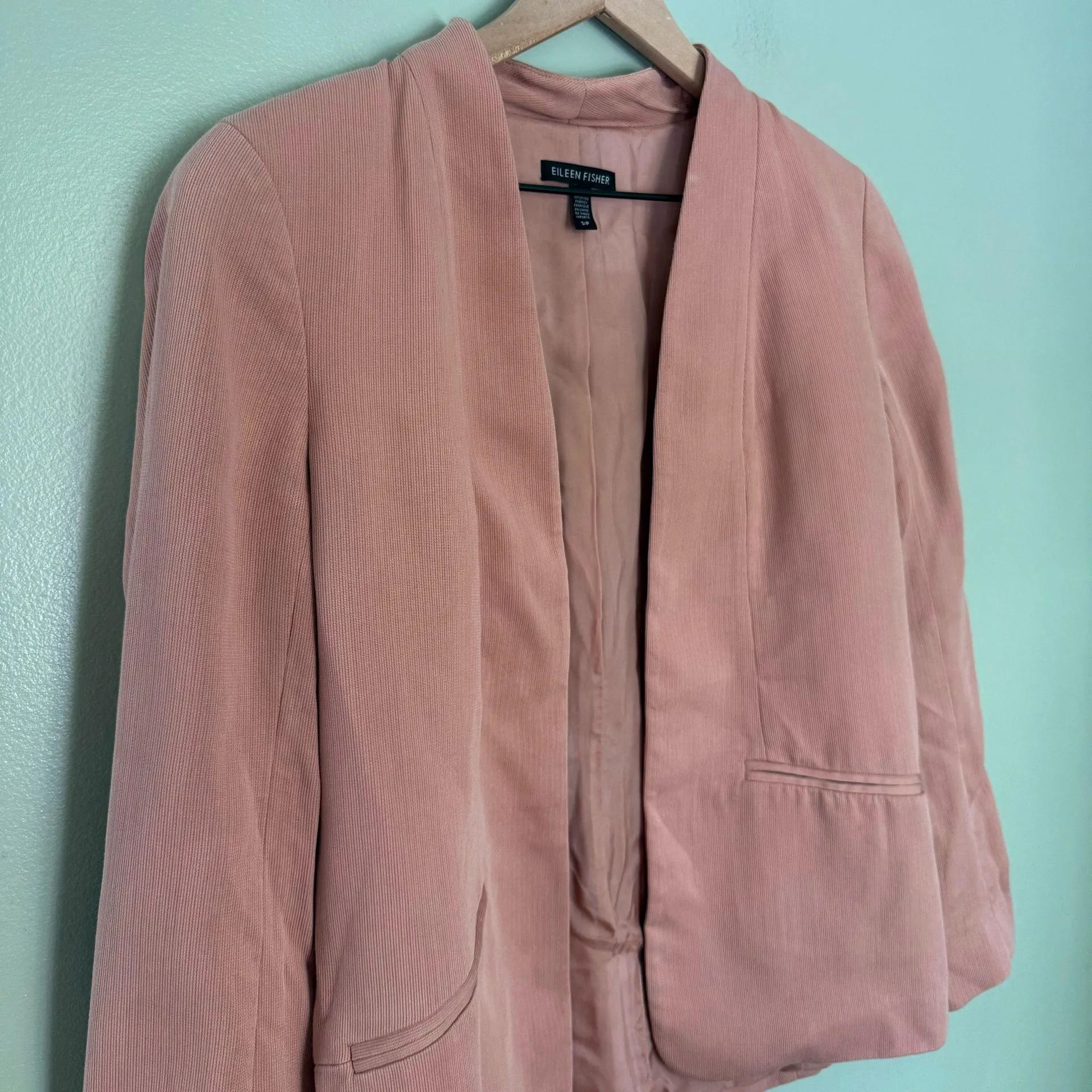 Eileen Fisher Women’s Open Front Long Sleeve Blazer Jacket Blush Pink Size Small - Image 4