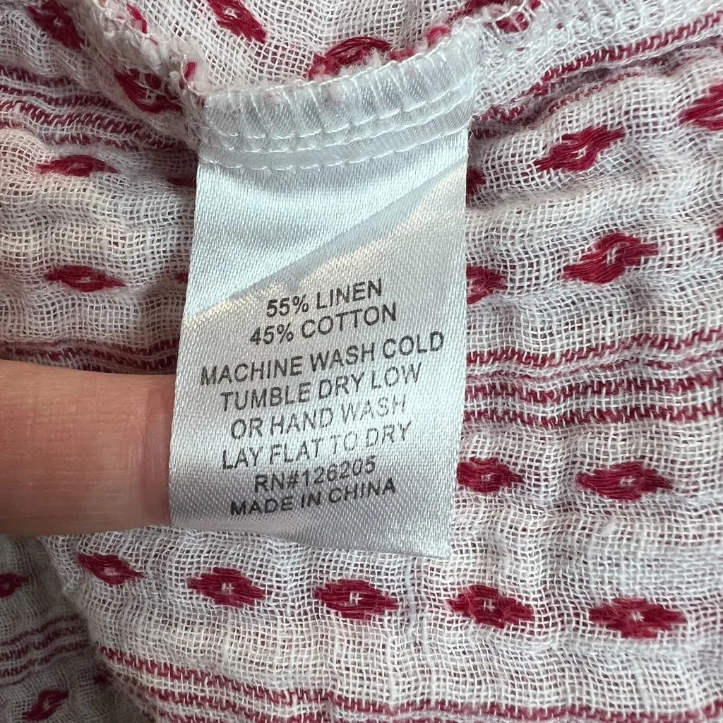 4 Our Dreamers Dress Womens L Red Stripe Linen Cotton A - Image 13