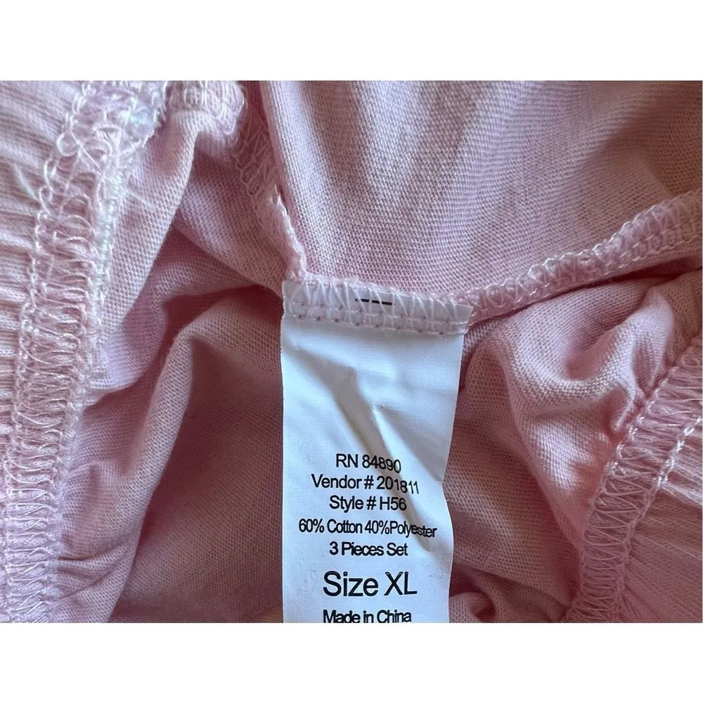 Moon Beams Pink Floral Patterned Three Piece Stretchy Cozy Pajama Set Size XL - Image 3