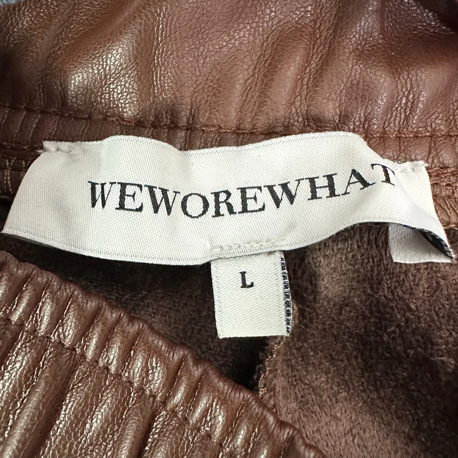 WeWoreWhat Brown Vegan Leather Joggers in Cacao Size Large - Image 4