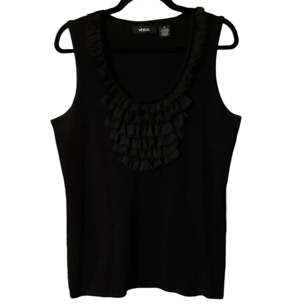 VERVE Layered Ruched Front Sweater Tank Black Size XL - Image 6