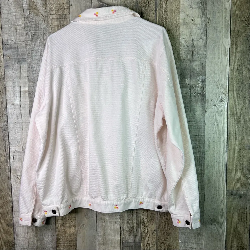 Denim & Co Size Large Denim Jacket w/Embroidered Jacket 2 Front Button P… Yellow - Image 2