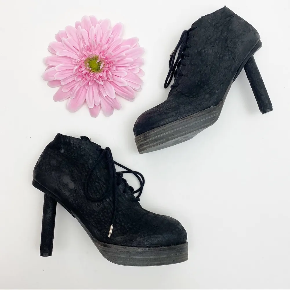 Goran Horal Leather Lace Up Platform Lagenlook Stiletto Ankle Booties Oxfords Black Size 9 - Image 2