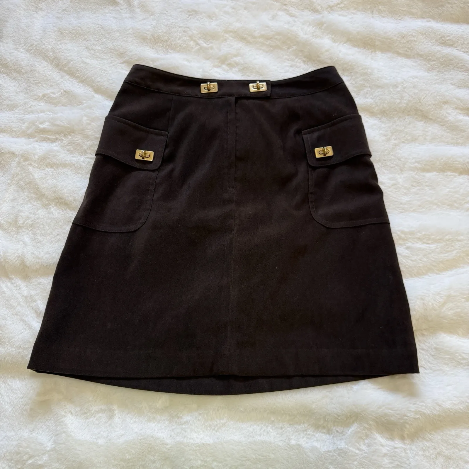 J. McLaughlin Microfiber‎ Brown Skirt Gold Metal Details  Pockets Size 2 - Image 3