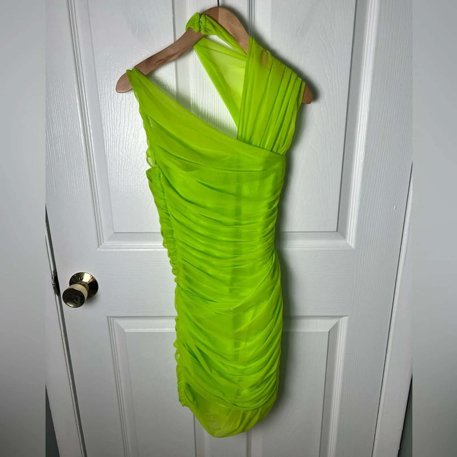 House of CB Neon Green Mesh Corset Bodice Adrie Gathered Mini Dress S - Image 7