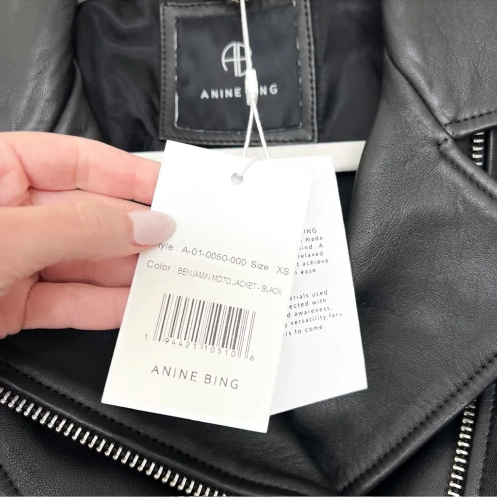 NWT Anine Bing Benjamin Moto Leather Jacket in Black - Image 9