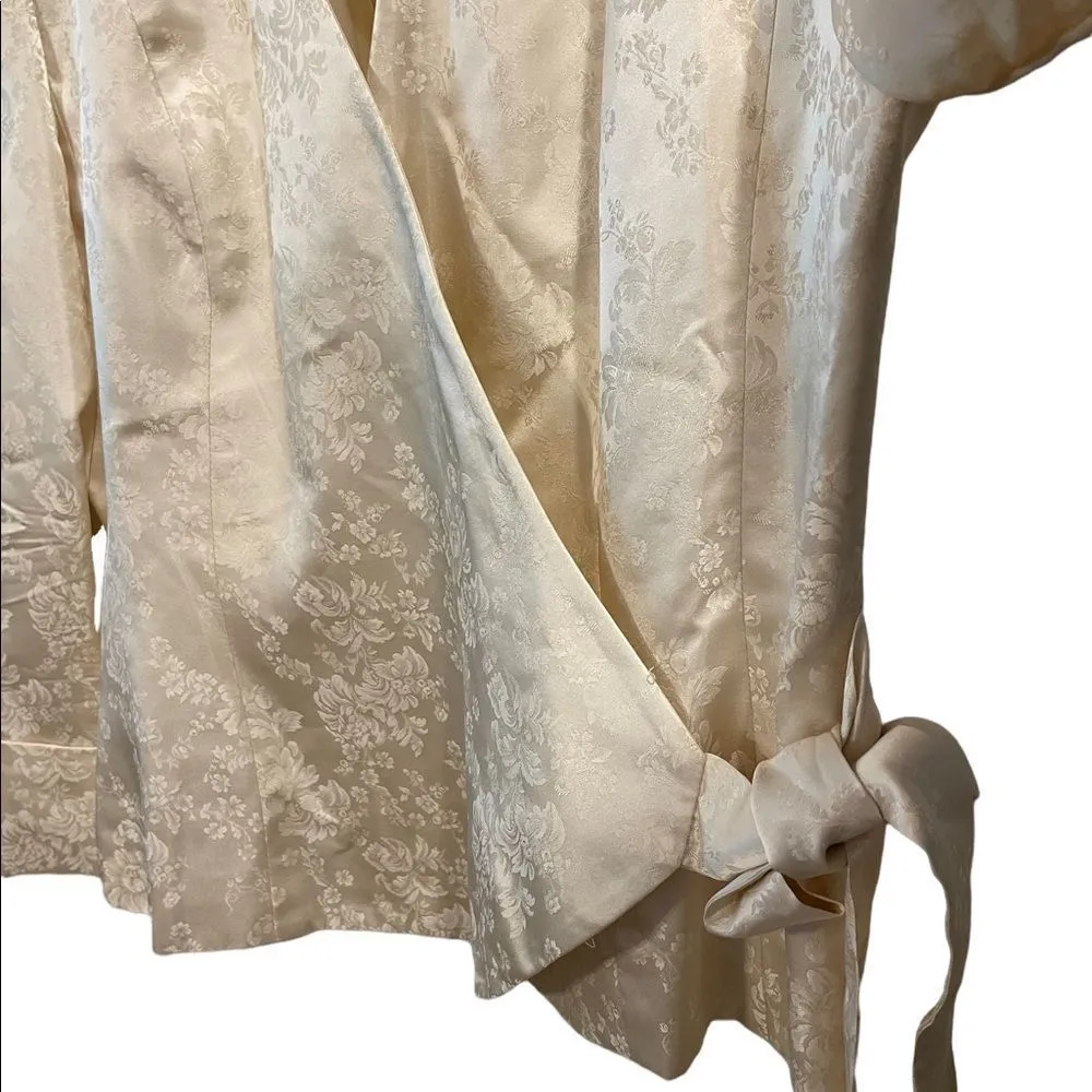 Kate Hill Vintage Cream Silk Luxury Floral Side Tie Wrap Roll Cuff Blouse Blazer - Image 2