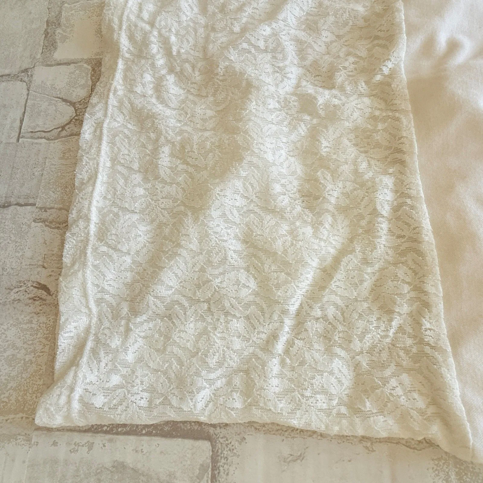 NOS VTG Y2K Derek Heart White Lace Crop Tank Top Built In Bra Goth Romantic Sz L - Image 7