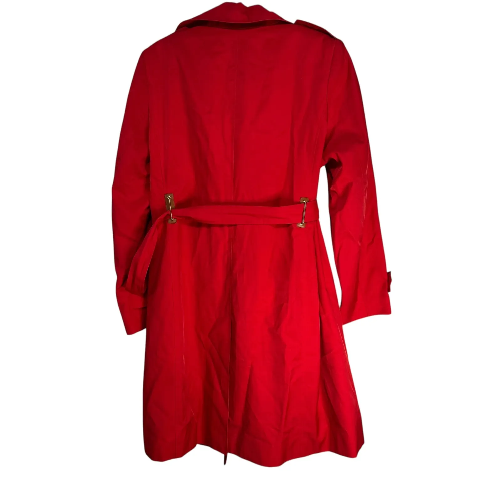 Calvin Klein Women Red Double Breasted Belted Trench Coat XL Vintage - Image 10