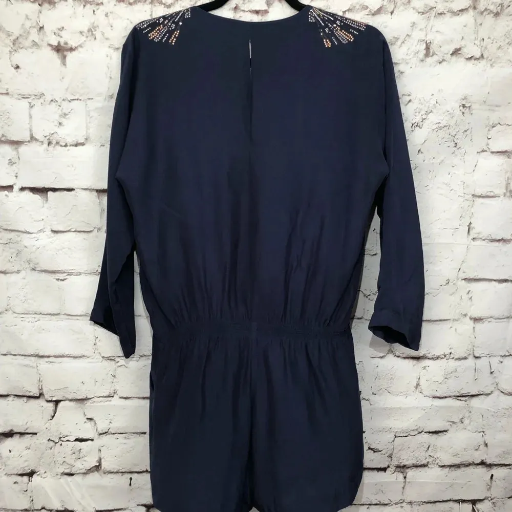Parker Navy Blue‎ Silk Embellished Shorts Romper - Image 8