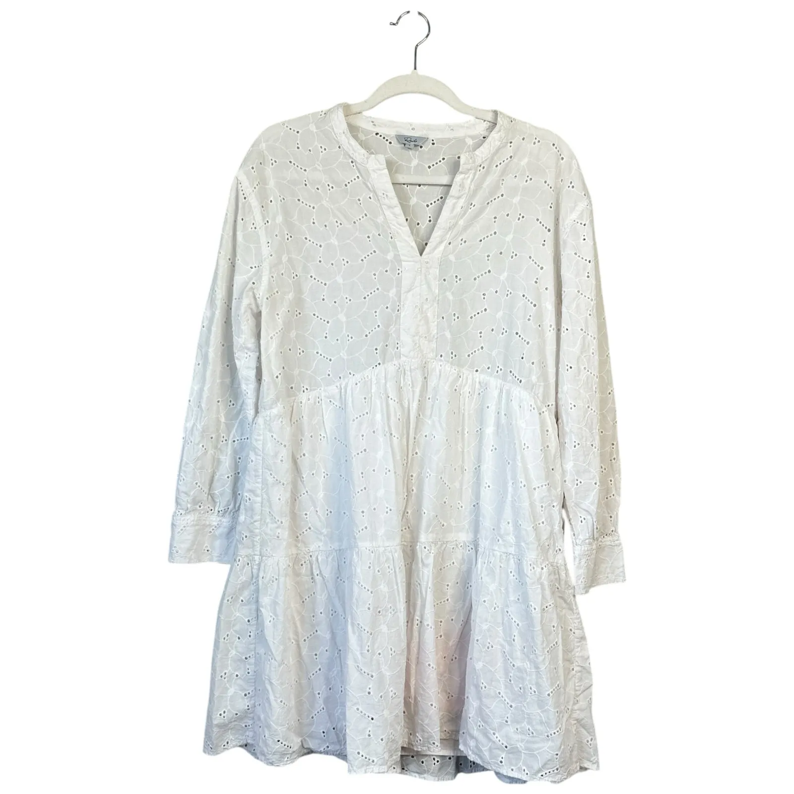 RAILS Layla Mini Dress White Eyelet Tiered Ruffle Size Small Bridal Shower - Image 3