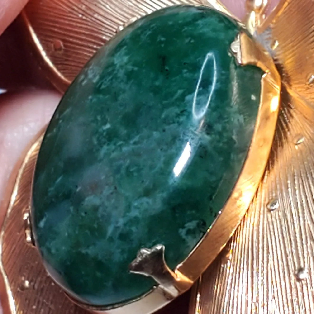 Vtg Green Agate Butterfly Insect Gold Tone Wings Brooch Pin 1.5" Stone Body - Image 3