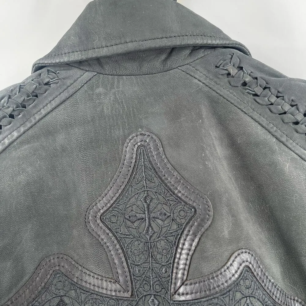 AFFLICTION Leather Jacket Women's Small NWT #99 Livestock Biker MMA Cross Zipper - Image 10