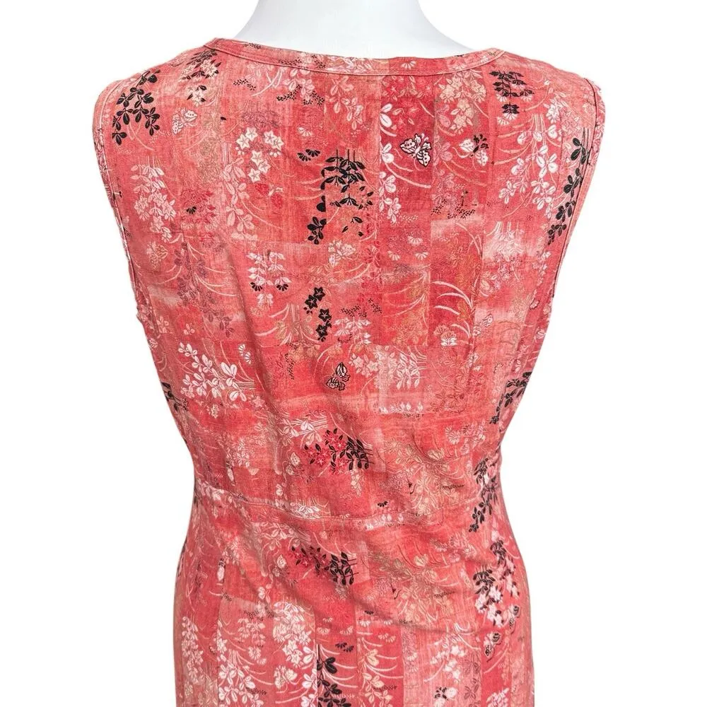 Peruvian Connection Phoenix Midi Dress Crew Neck Coral Terracotta Floral Large - Image 5