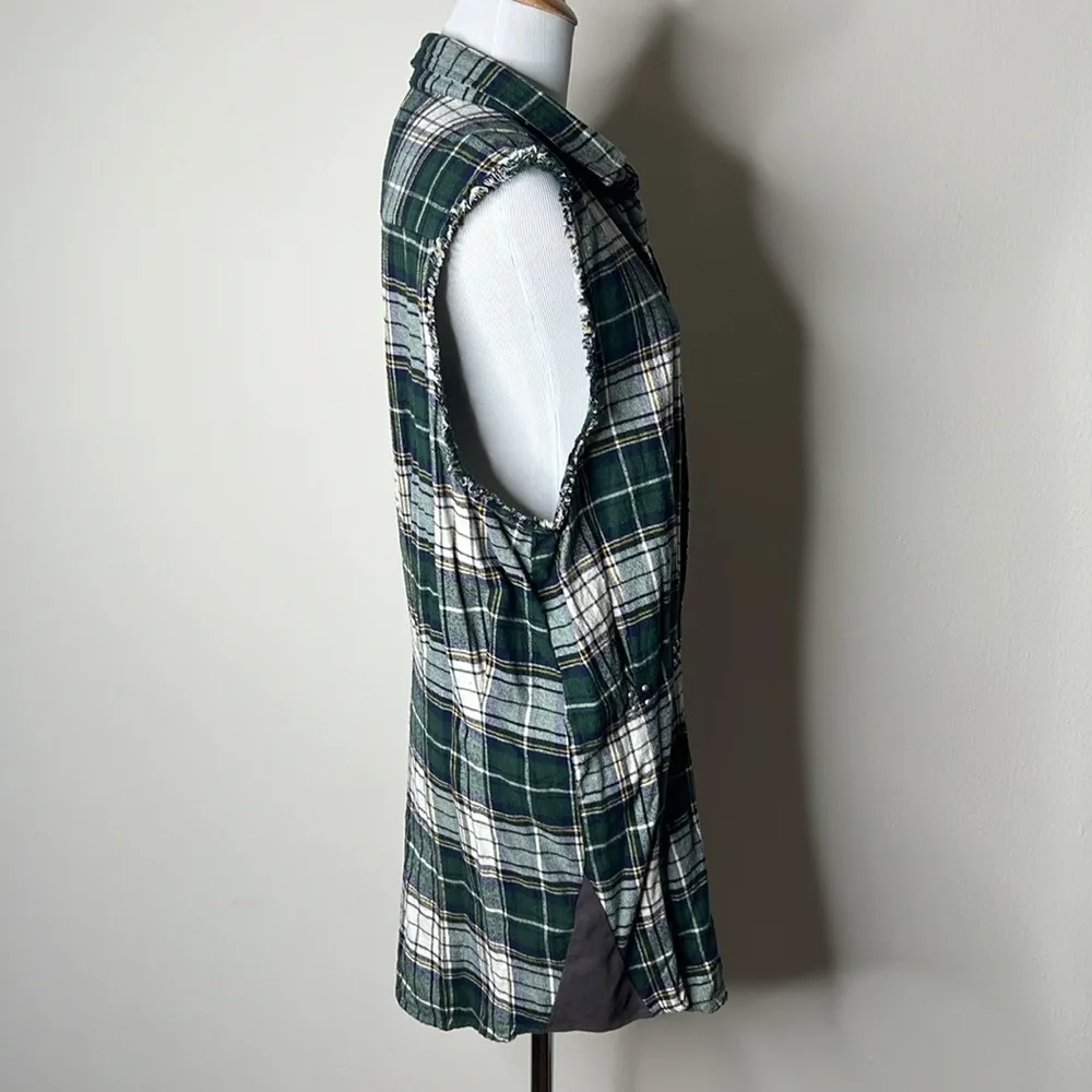 Free People Green Plaid Flannel Sleeveless Dress - Image 4