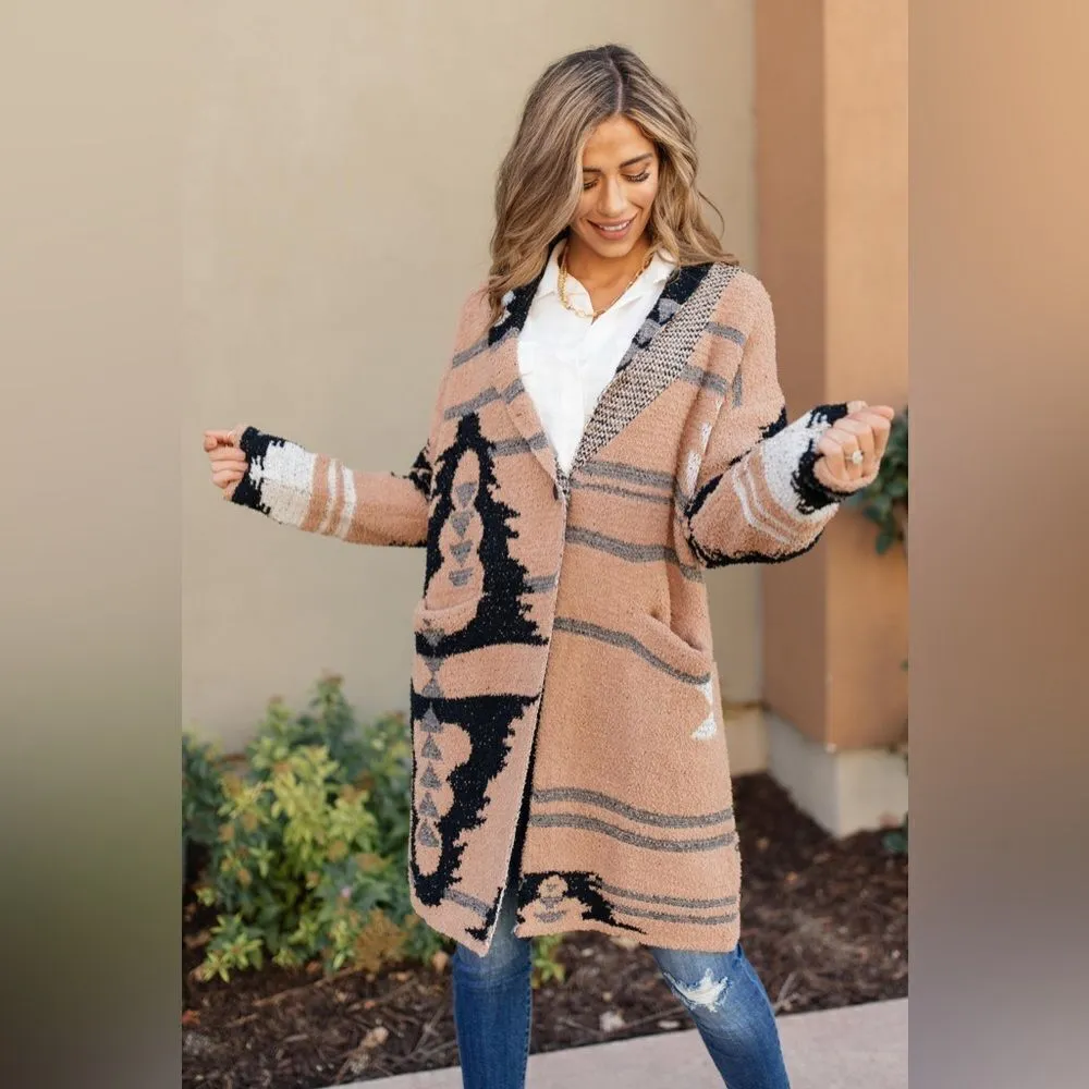 Davi & Dani Aztec Jacquard Desert Sand Cardigan C20 - Image 6
