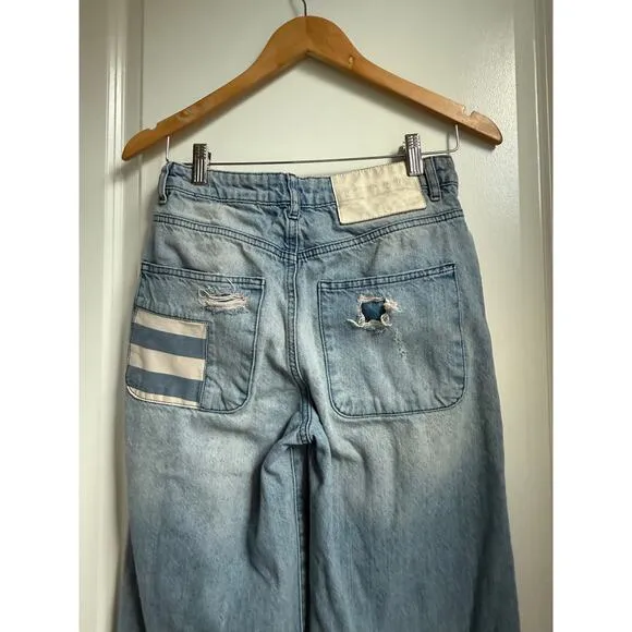 One‎ Teaspoon Womens Smiths Low Waist Wide Leg Denim Jeans Slouchy Multi Pocket - Image 9