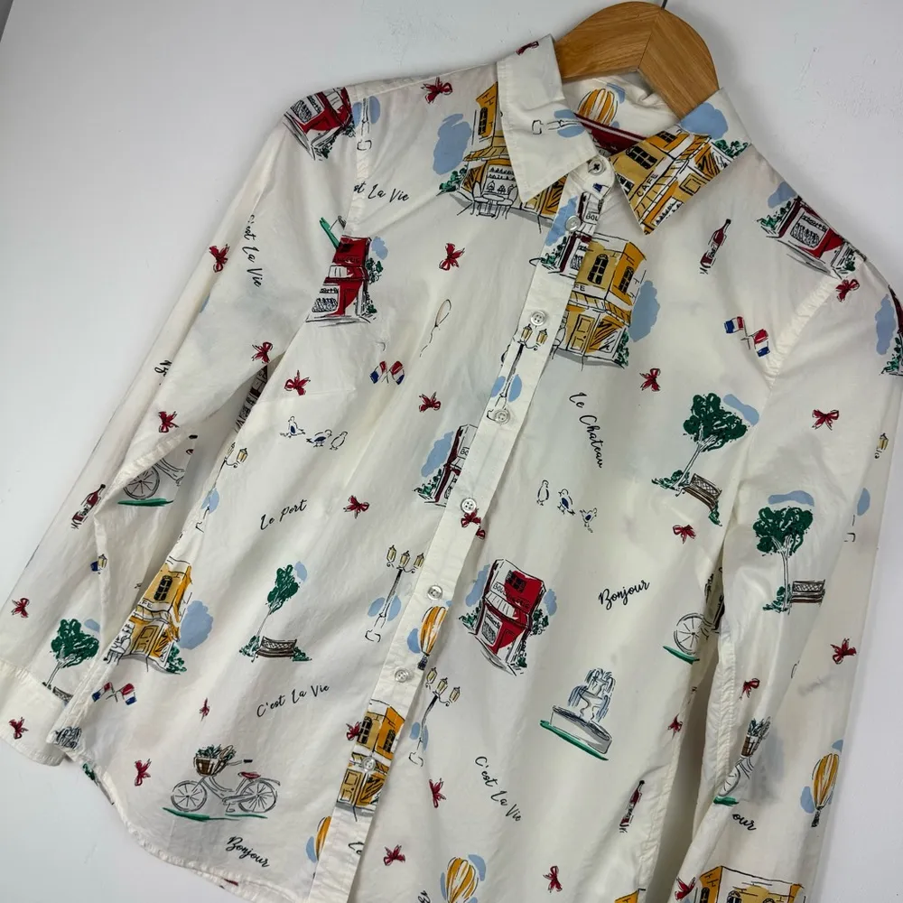 Talbots French Graphic Print Collar Button Down Shirt Top Sz Petite Womens - Image 13
