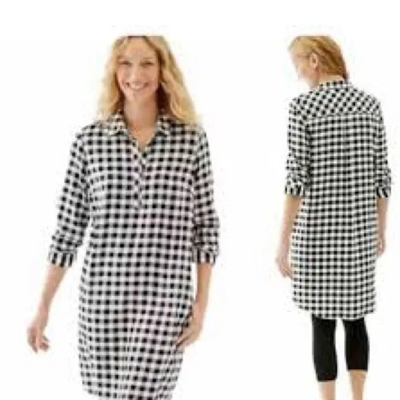 J. Jill black & white checkered shirt dress roll tab long sleeves size XL - Image 2