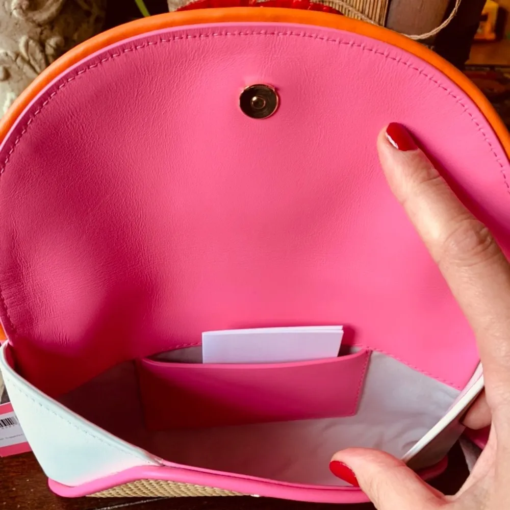 RARE🔥Authentic Kate Spade Straw/Leather Clutch/Crossbody with card case set - Image 7