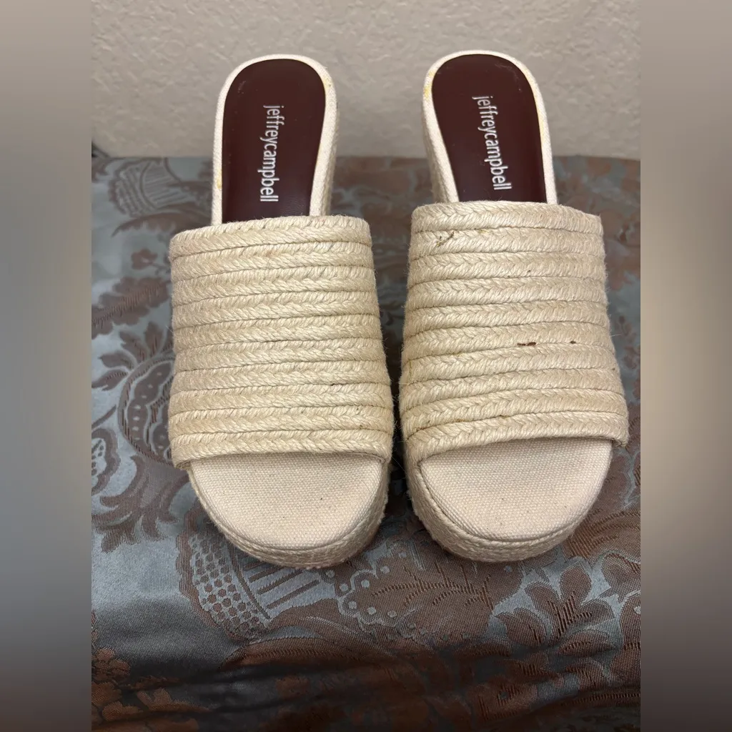 Jeffrey Campbell Sulky Slide Sandal Heel Beige Raffia Size 6.5 - Image 3