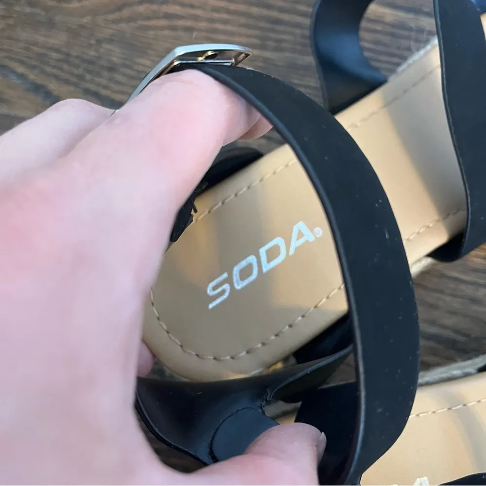 Soda black tan espadrille platform sandal women’s size 9 strappy ankle buckle - Image 6