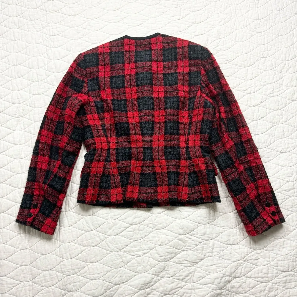 Vintage 90s Plaid Red Black Preppy Wool Blazer Jacket Career Office Collegiate 8 - Image 3