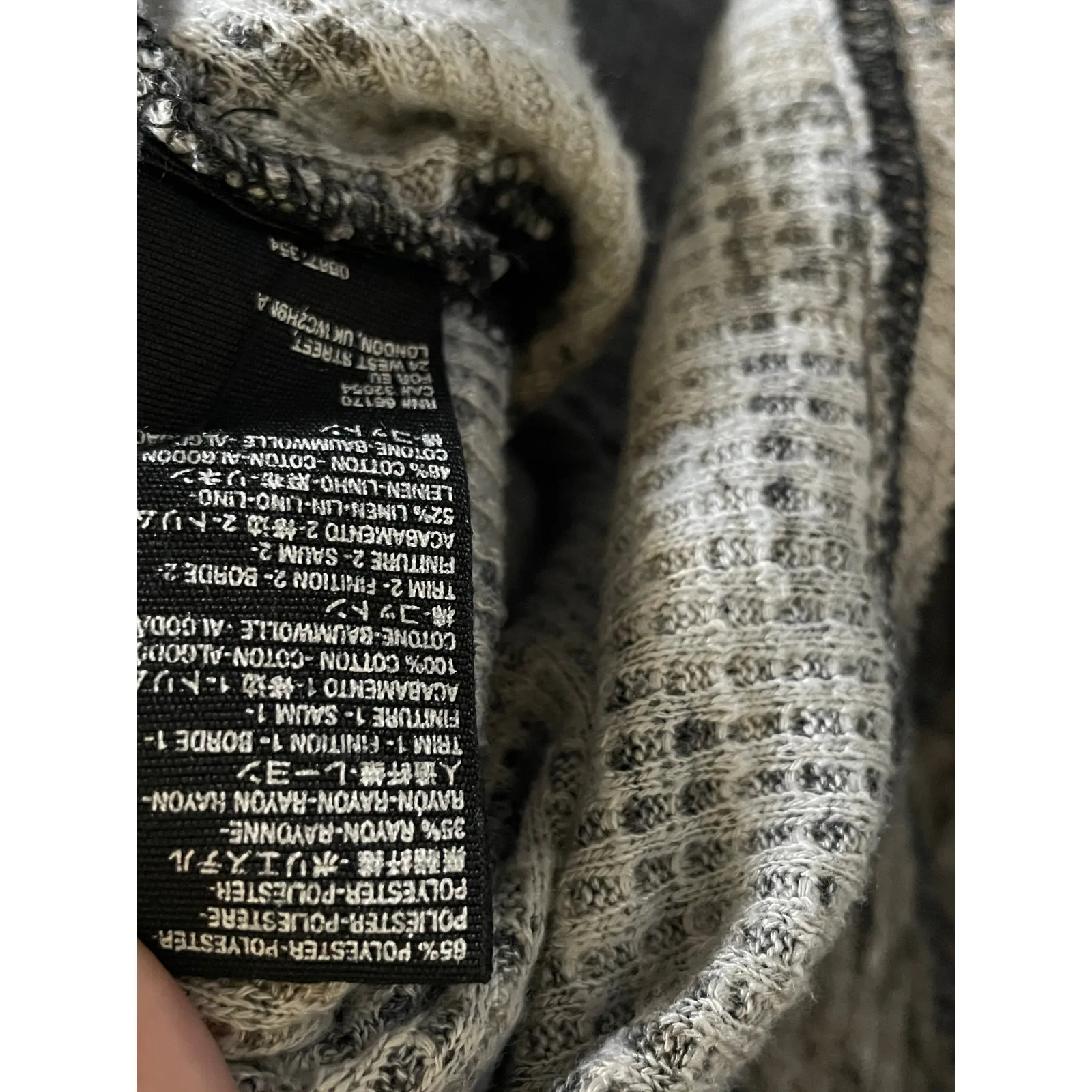 Free People Black Floral Waffle Knit Top XS Boho Streetwear Slouchy Long Sleeve - Image 7