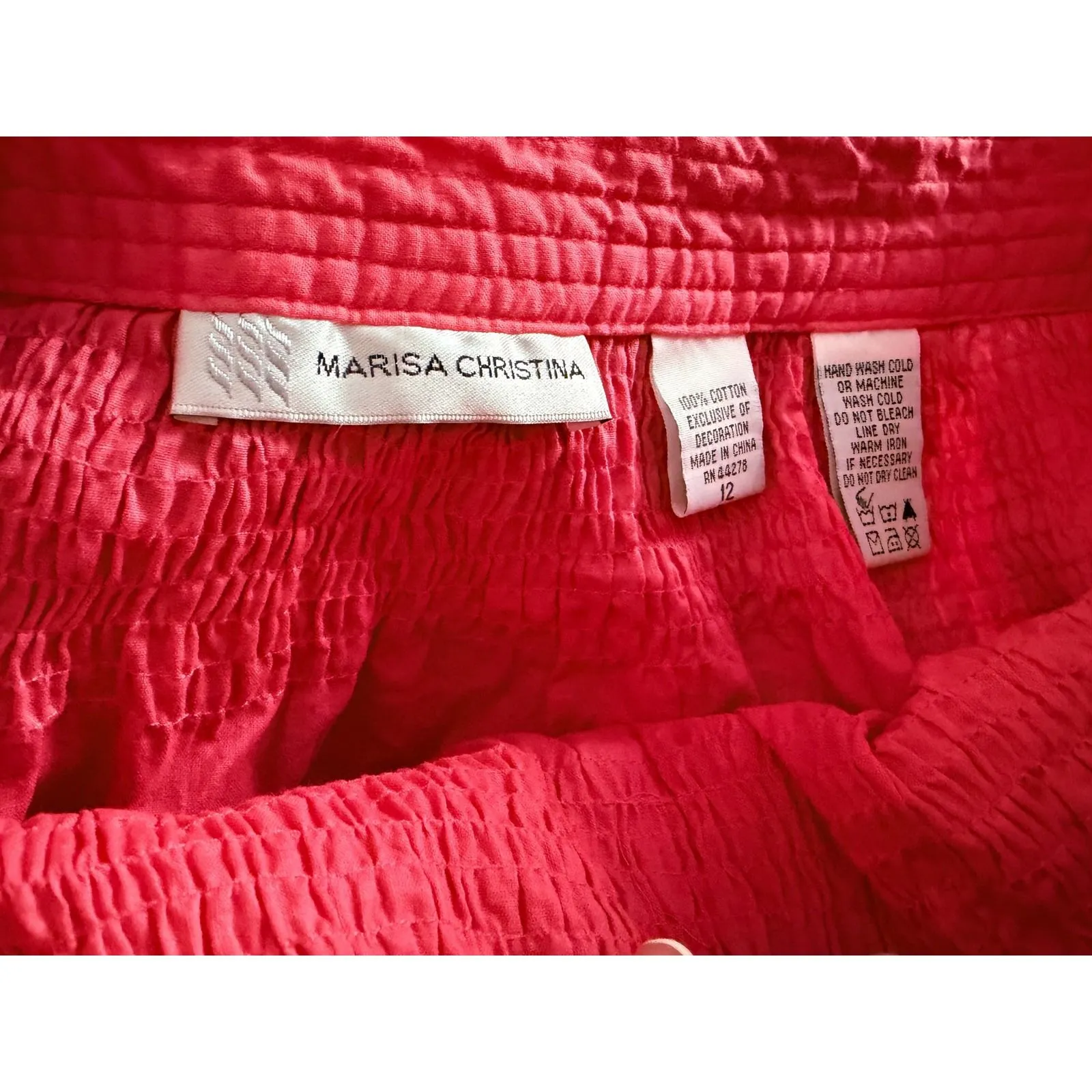 Marisa Christina coral Embroidered Cotton Midi Skirt Fringe Boho Festival Sz 12 Red - Image 3