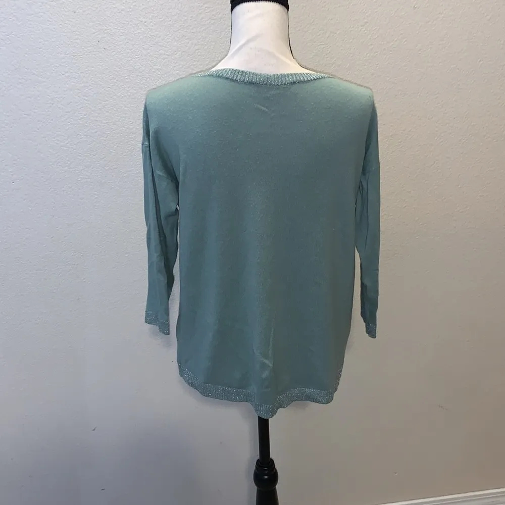 Loft Ann Taylor  green Linen blend sparkly sweater - Image 6