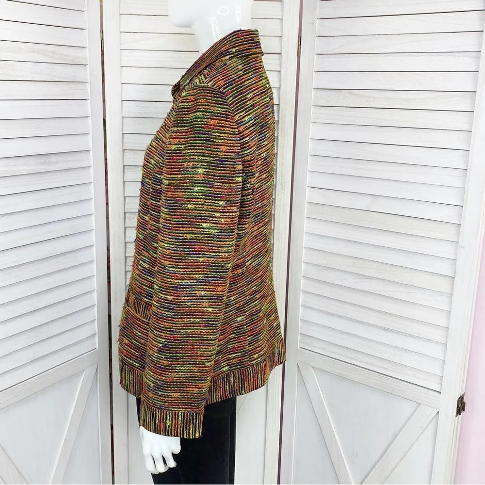 Lee Dong Soo Space Dye Chenille Full Zip Blazer Jacket Yellow Multi Large - Image 2